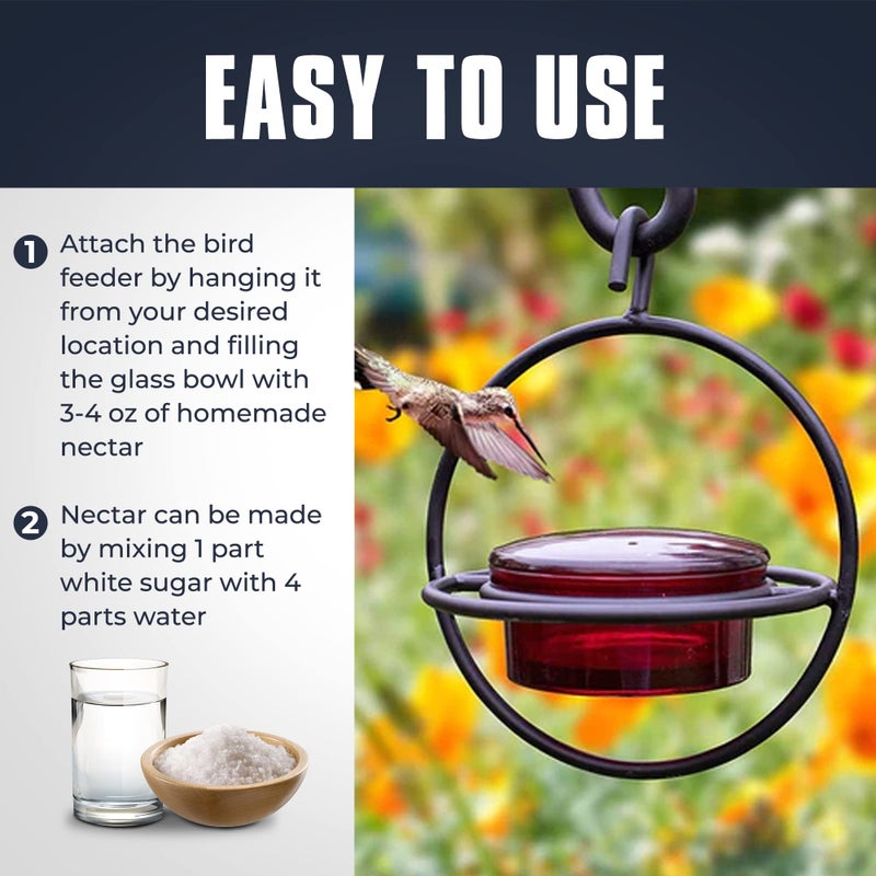Monarch Abode Hanging Hummingbird Feeders for Outdoors, Single Handcrafted Hanging Glass Hummingbird Feeder with Red Bowl & Perch, Decorative Humming Bird Feeders for Outdoors Garden Patio Deck - Image 5